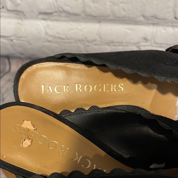 Jack Rogers Black Sueded Mules with Wooden Heel Sz 5.5 - Picture 2 of 9